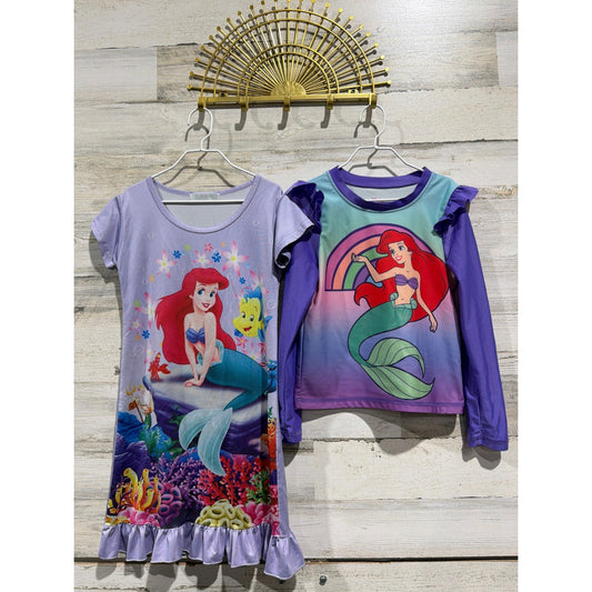 Disney Little Mermaid Nightgown Rash Guard Girls 6/130 Purple Ariel EUC0