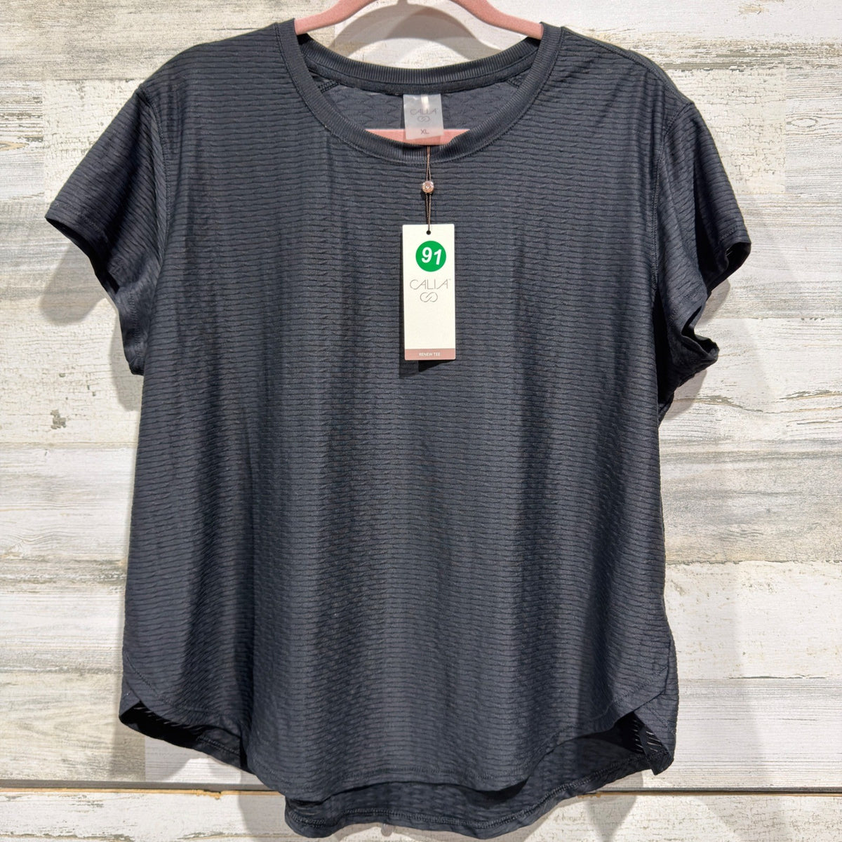 CALIA Renew Tee Women XL Pure Black Textured Wicking Activewear NWT0