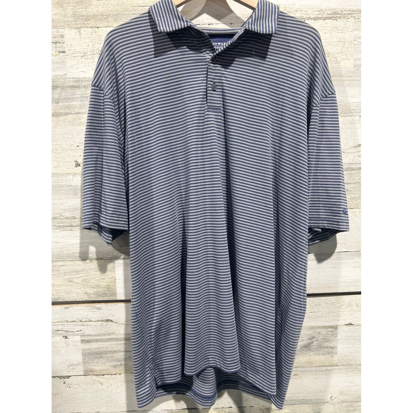 Onward Reserve Polo Shirt Men XXL Blue Grey Striped Performance Golfcore EUC0