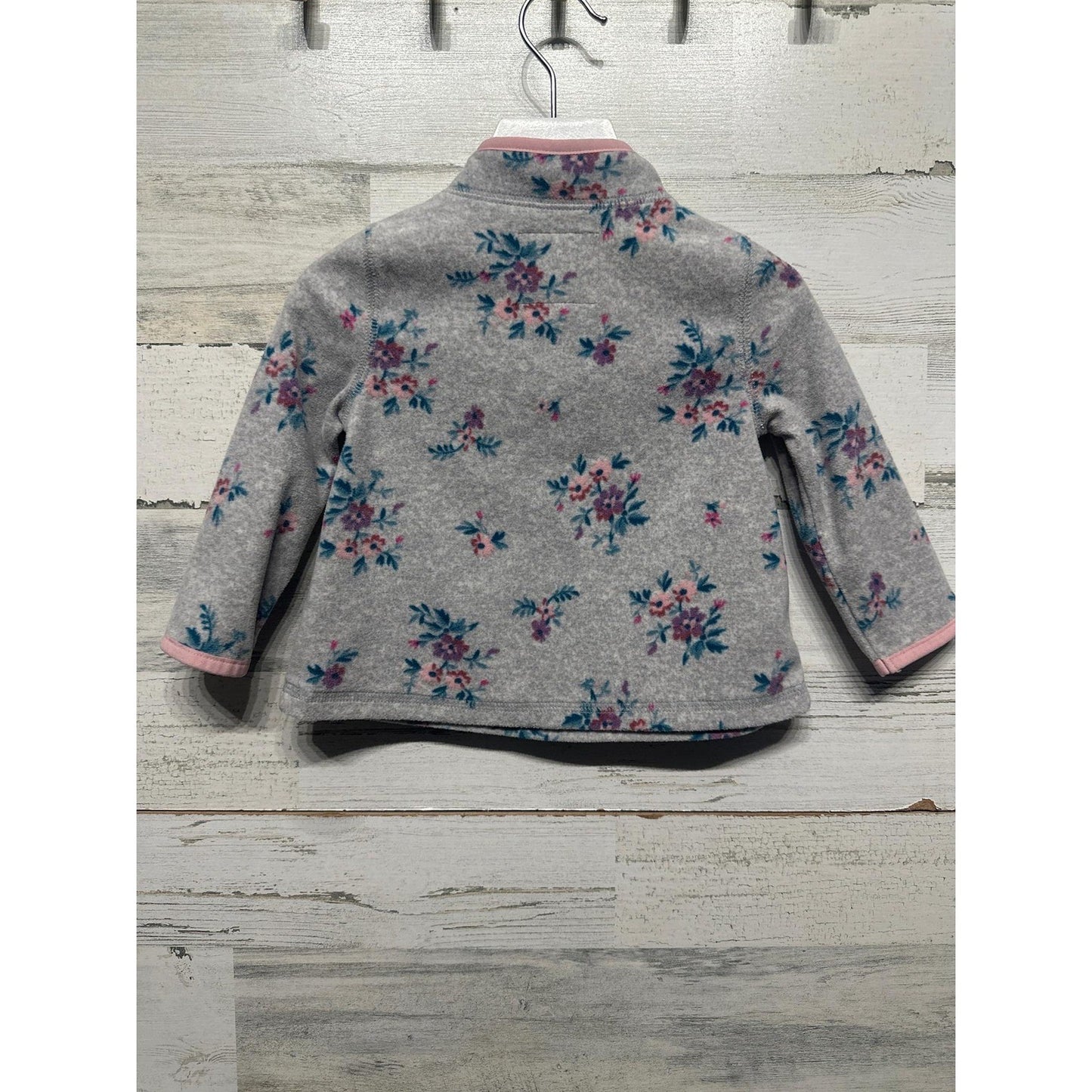 OshKosh Fleece Pullover Girls 12M Gray Floral Quarter Zip Mock Neck EUC1