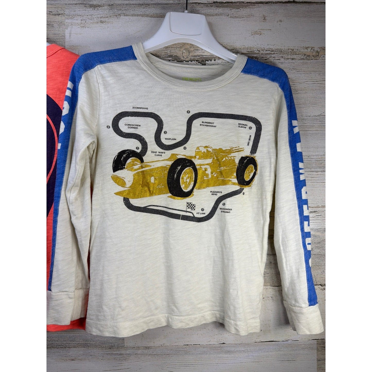 Crewcuts Graphic T-Shirt Boys 6 7 Orange White Racing Car Speedway *Flawed3
