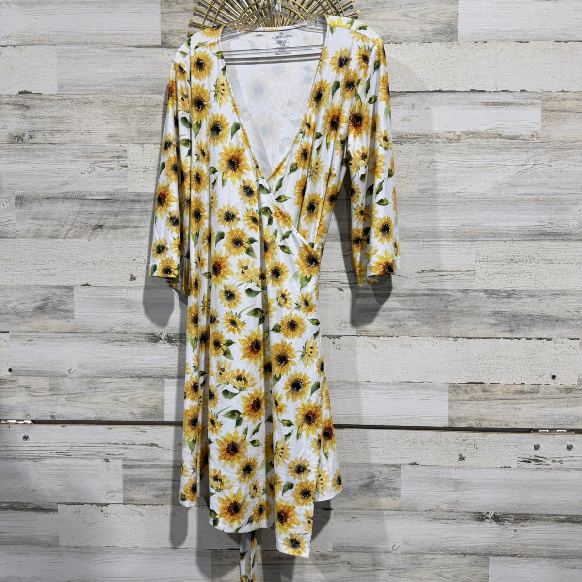 Caden Lane Sunflower Wrap Robe Women One Size White Yellow Floral EUC0