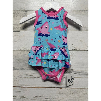 Birdie Bean Gwen Pink Shark Birdie Twirl Bodysuit Girls 0-3M Blue Bamboo NWT0