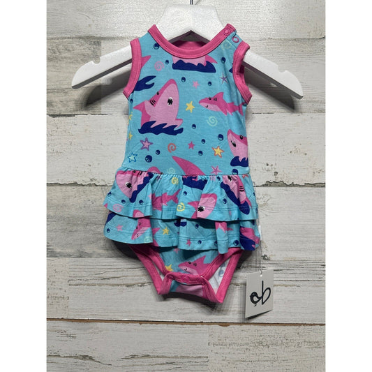 Birdie Bean Gwen Pink Shark Birdie Twirl Bodysuit Girls 0-3M Blue Bamboo NWT0