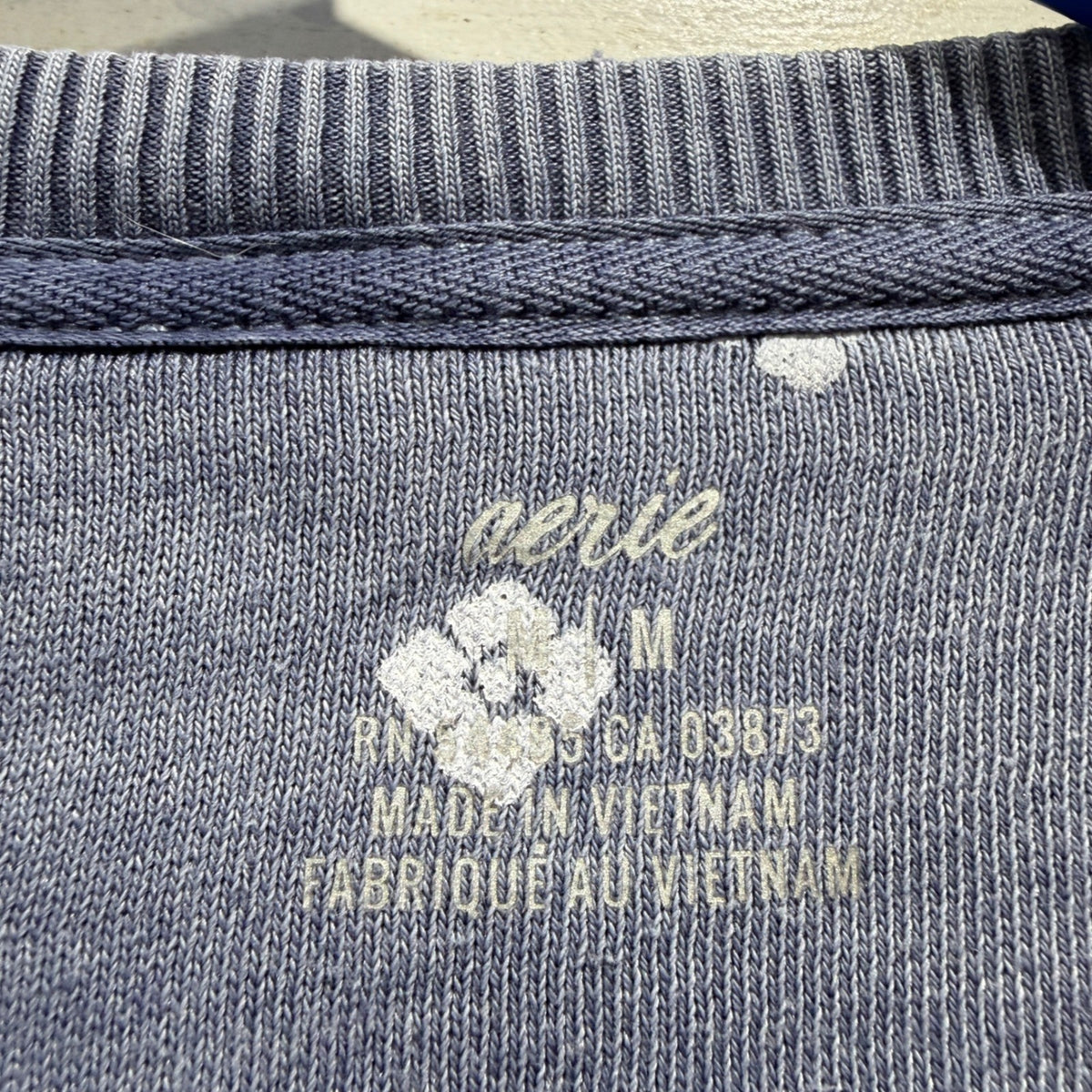 Aerie Floral Raglan Sweatshirt Women Medium Blue Cotton Blend Boho2