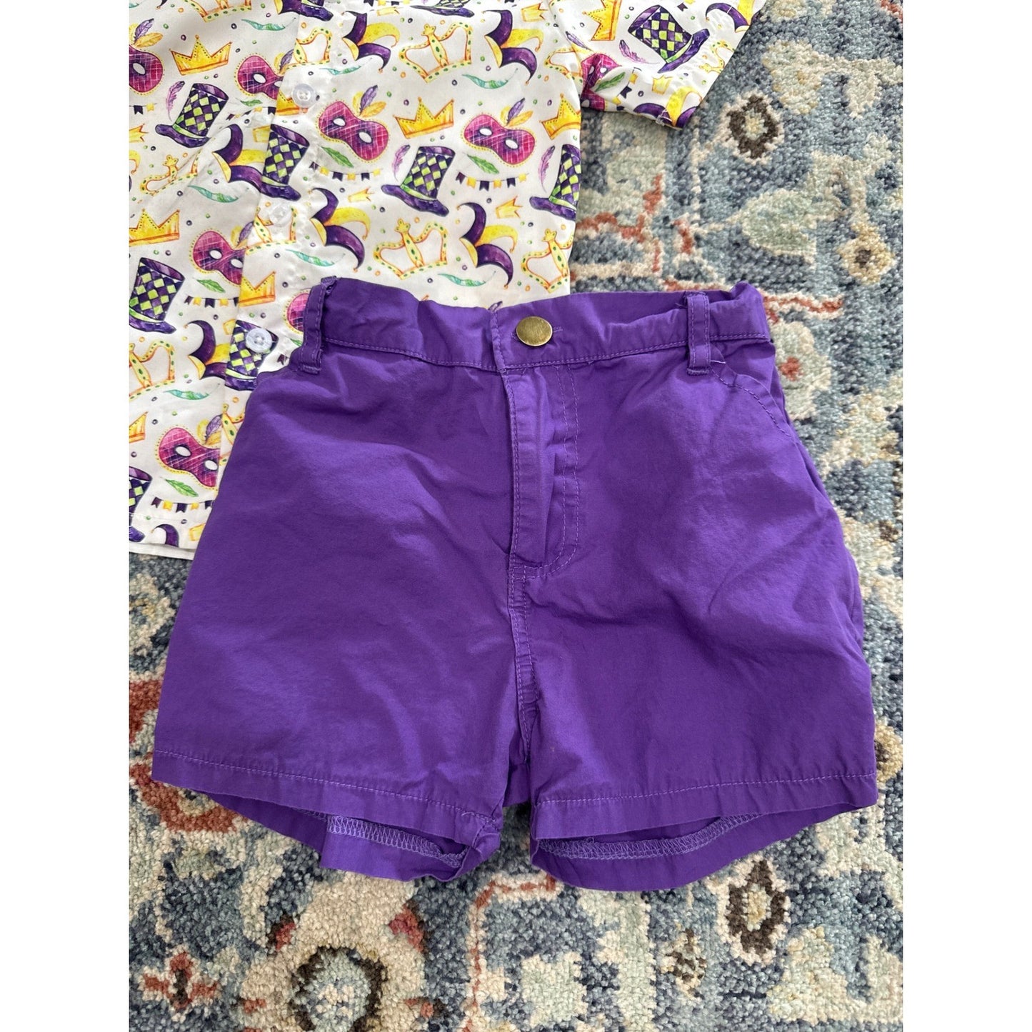 Mardi Gras Outfit Set Boys 2T/3T Purple Mask Crown Print2