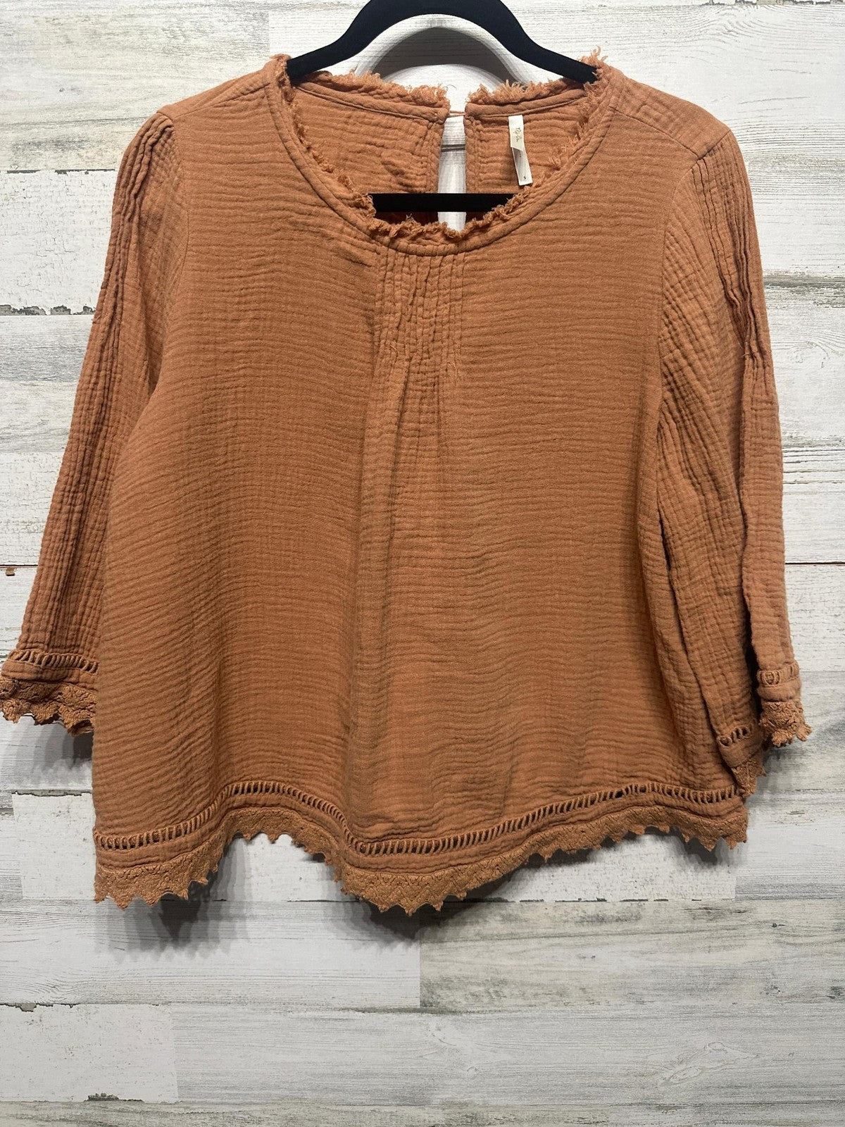Rylee + Cru Blouse Womens Small Cotton Gauze Crochet Lace Boho Top EUC0