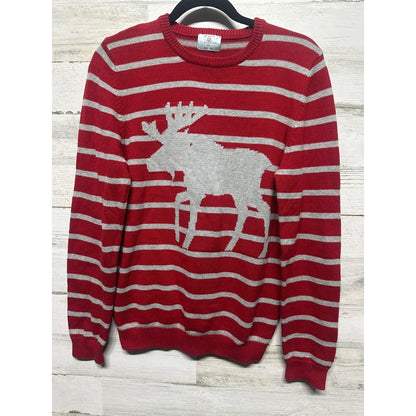 Class Club Sweater Boys 18-20 Red Striped Moose Elbow Patches EUC0