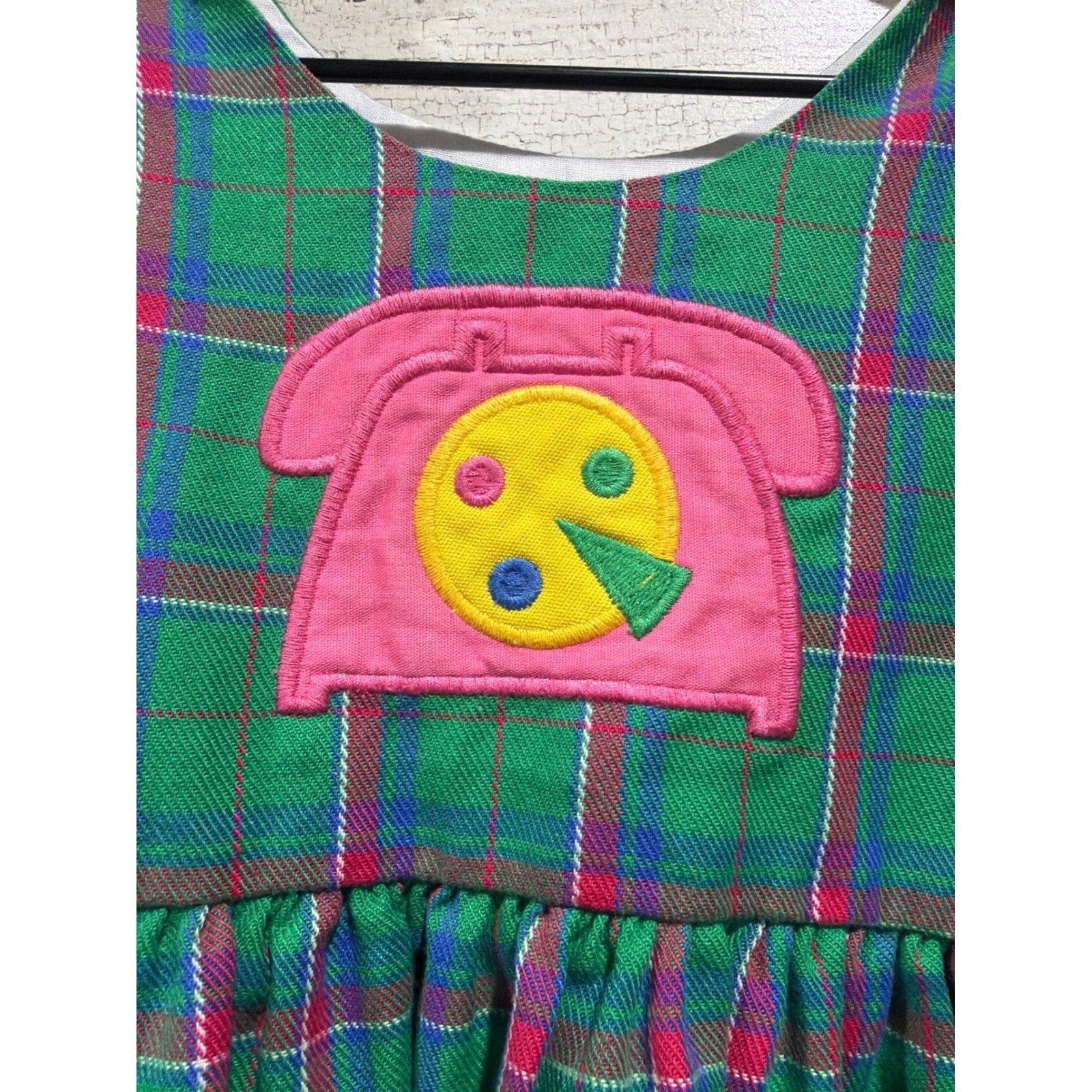 Kelly's Kids Dress Girls 4 Green Pink Plaid Rotary Phone Vintage1