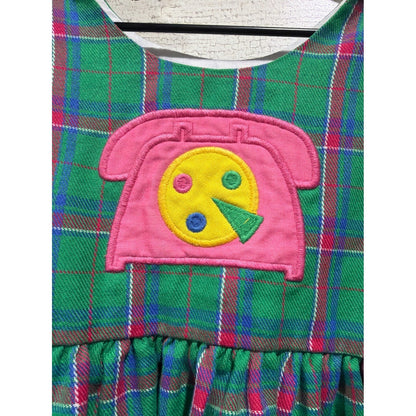 Kelly's Kids Dress Girls 4 Green Pink Plaid Rotary Phone Vintage1