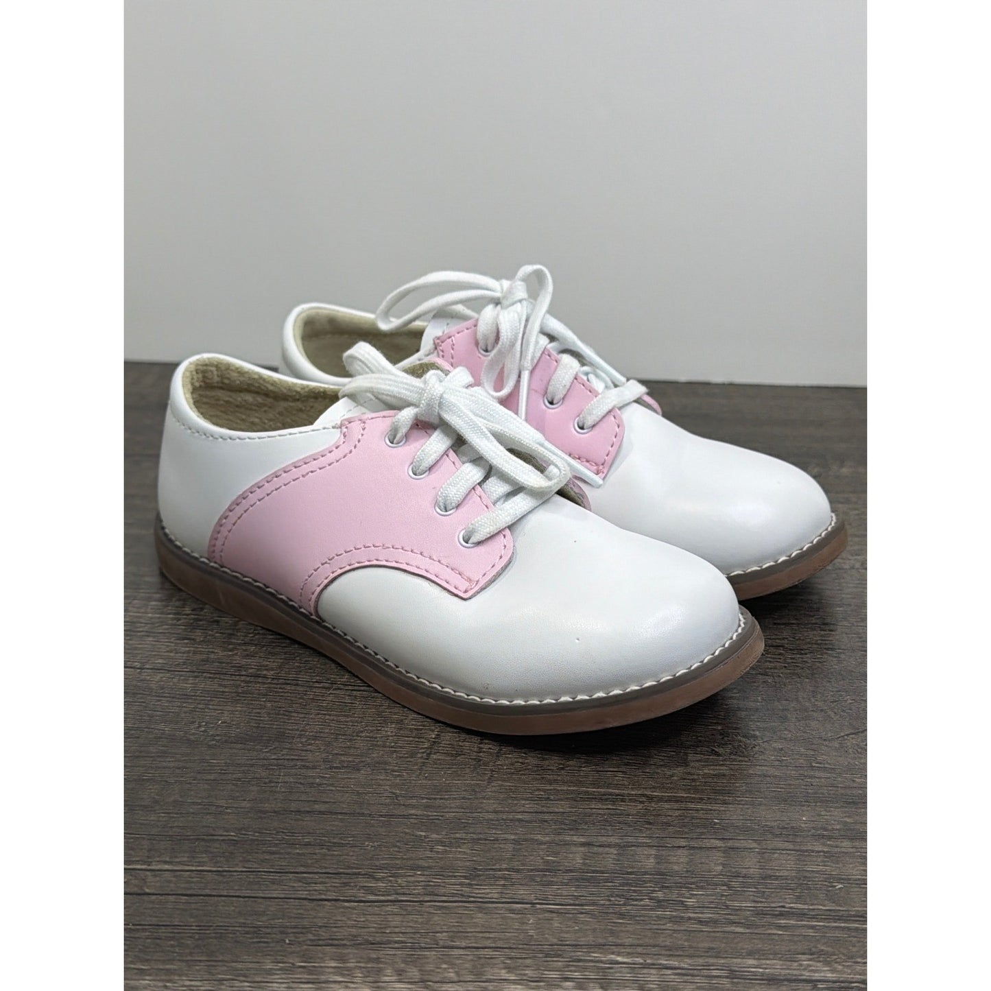 FootMates Saddle Oxford Girls 12W White Pink Leather Classic Preppy EUC0