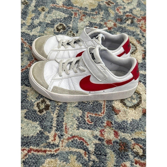 Nike Blazer Low 77 Sneakers Boys 1.5Y White Red Leather Hook Loop GUC0