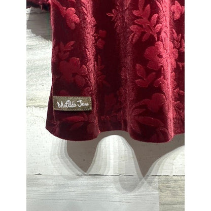 Matilda Jane Floral Velvet Dress Girls 6 Burgundy Smocked Mock Neck EUC1
