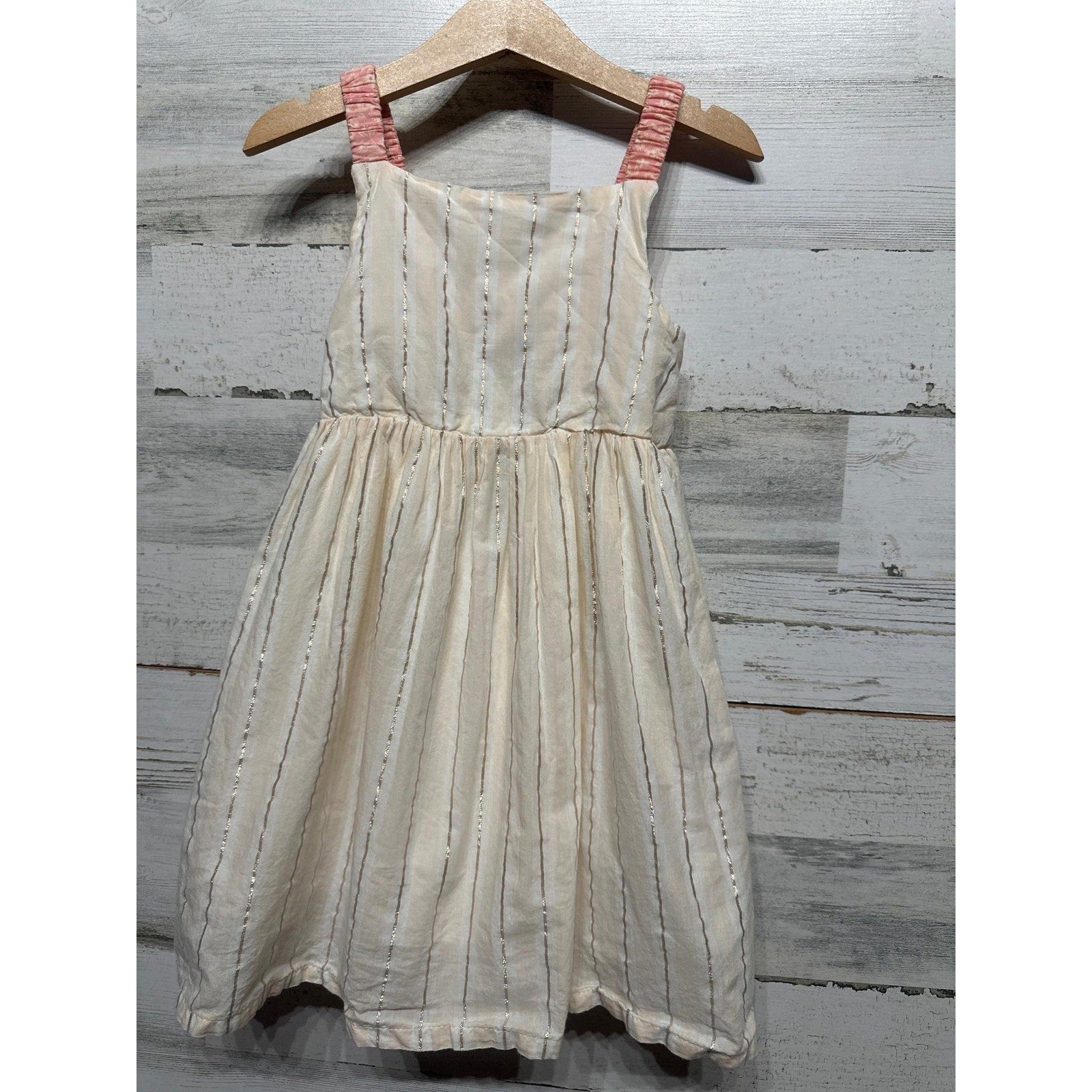 Rachel Zoe Dress Romper Set Girls 5 Pink Cream Metallic Floral Boho EUC2