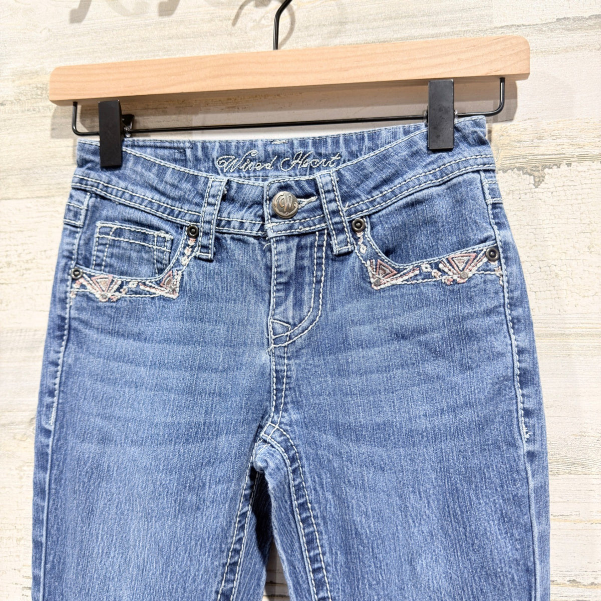 Wired Heart Bootcut Jeans Girls 7 Blue Cotton Spandex Western Flawed*1