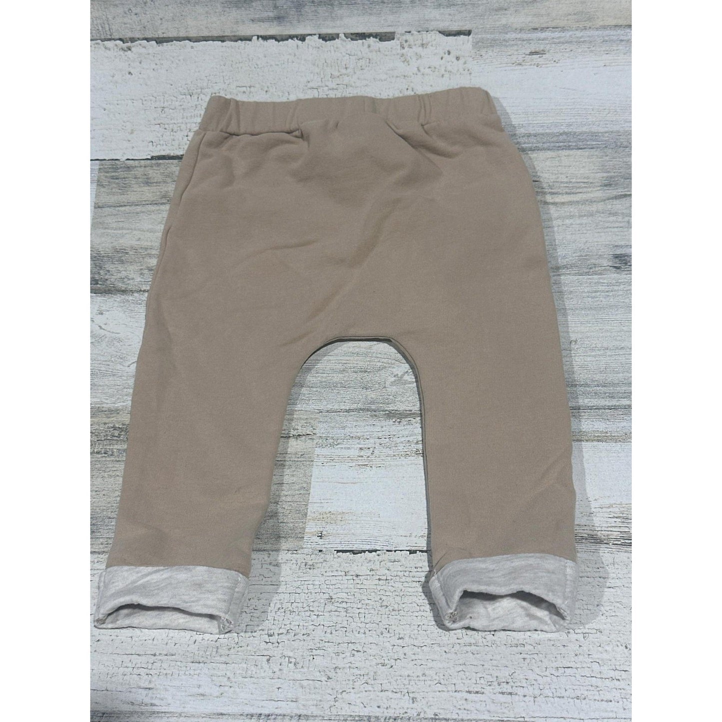 Easy Peasy Jogger Pants Boys 12M Tan Organic Cotton Cuffed Harem EUC2