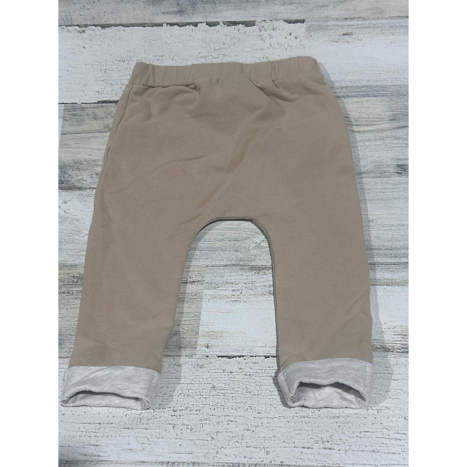 Easy Peasy Jogger Pants Boys 12M Tan Organic Cotton Cuffed Harem EUC2