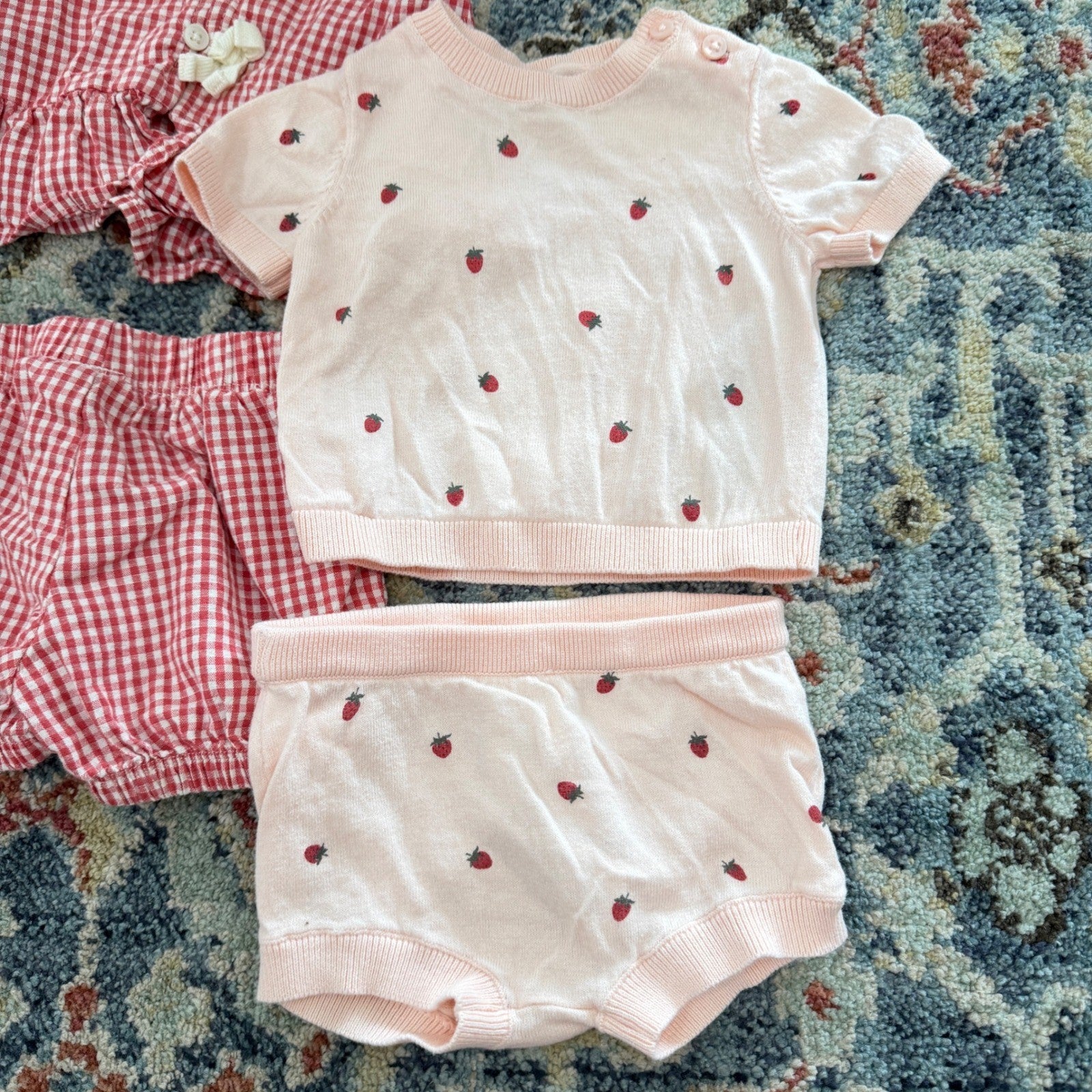 Little Planet Outfit Bundle Baby Girl 3M Pink Red Strawberry Gingham EUC3