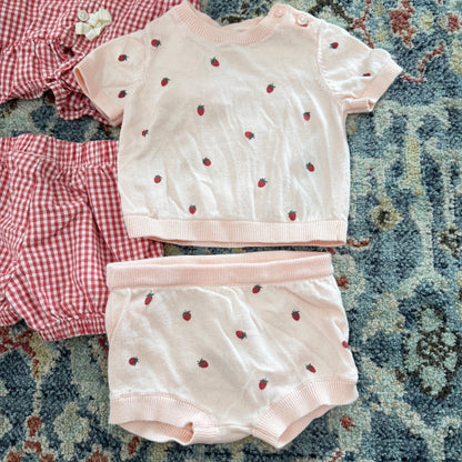 Little Planet Outfit Bundle Baby Girl 3M Pink Red Strawberry Gingham EUC3