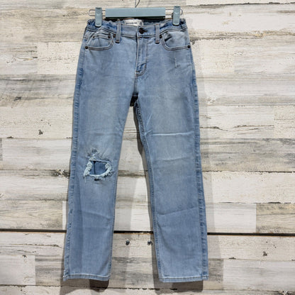 Abercrombie Kids Straight Distressed Jeans Girls 9/10 Light Blue Cotton Blend0