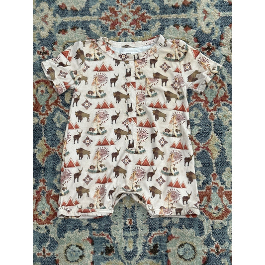 Buds + Blossoms Romper Kids 2T Tan Western EUC0