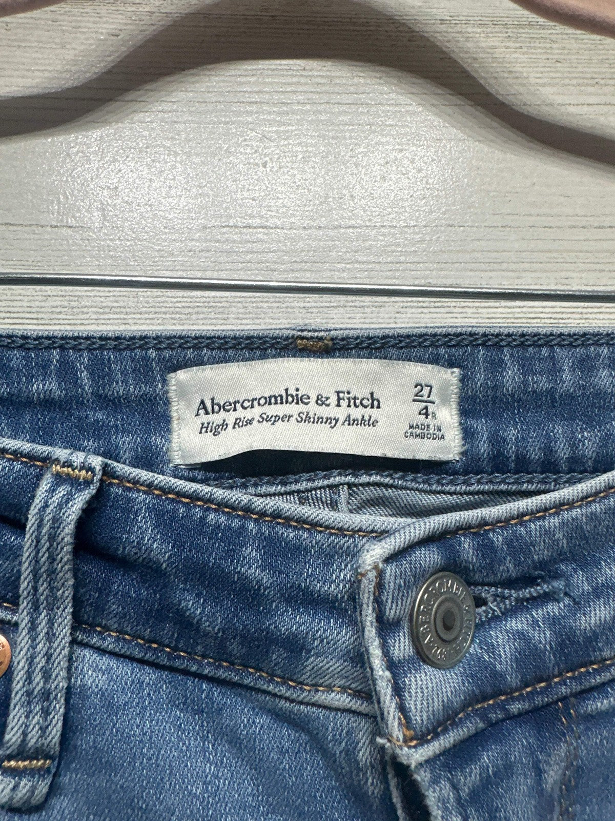 Abercrombie & Fitch High Rise Super Skinny Ankle Women 27 4R Blue Distressed1