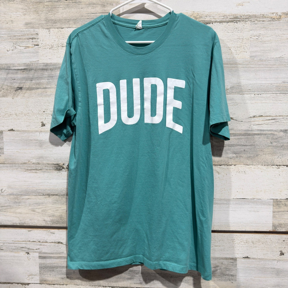 SoftShirts Graphic Tee Women Large Teal DUDE Print Skater EUC0