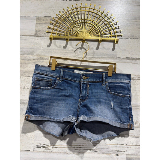 Abercrombie & Fitch Denim Shorts Womens 8 Blue Distressed Raw Hem EUC0