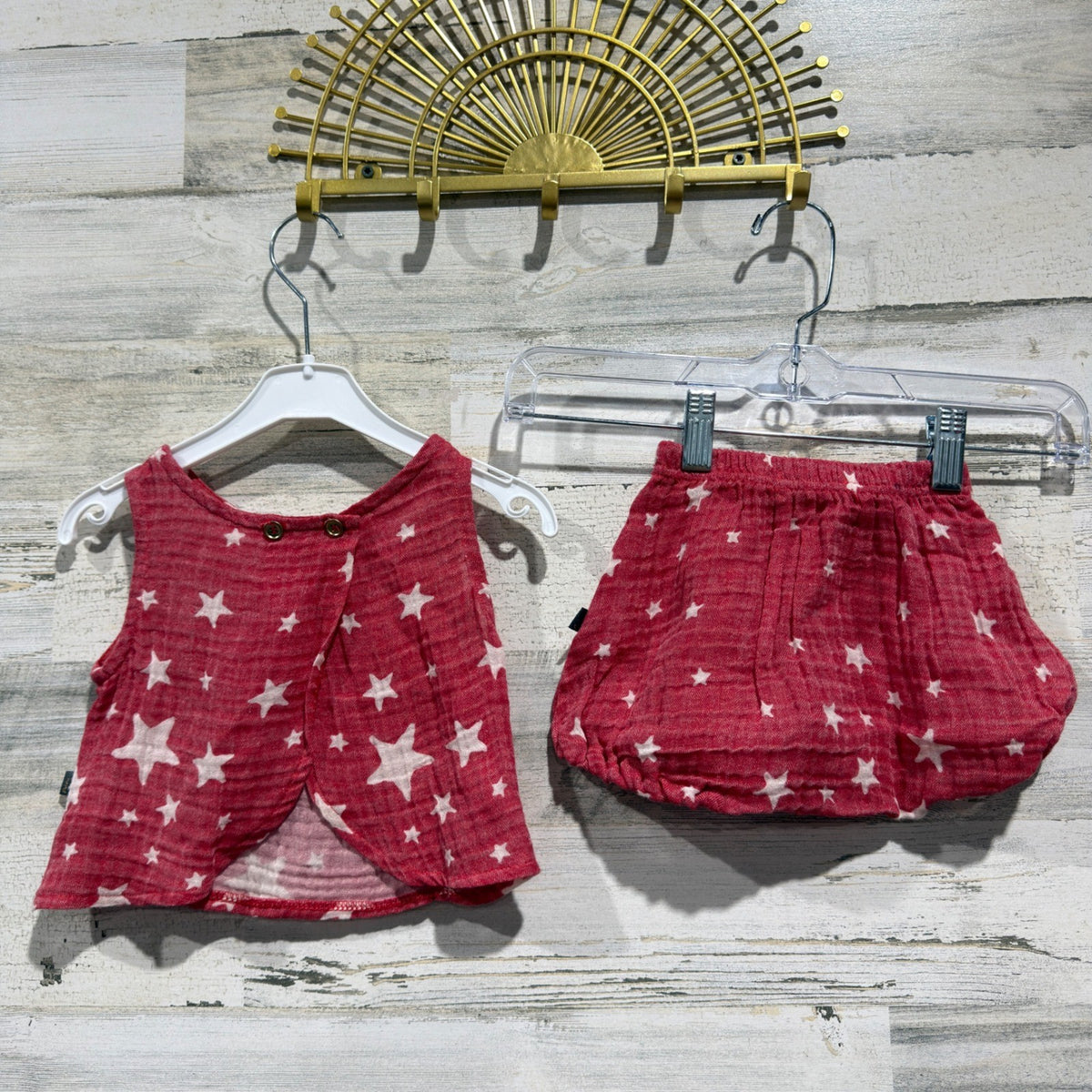 Petite Hailey Star Print Outfit Set Girls 12M Red 100% Cotton Boho NWT6