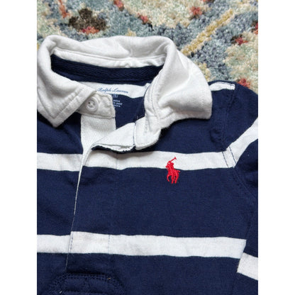 Polo Ralph Lauren Rugby Romper Boys 9M Navy White Striped Preppy EUC1