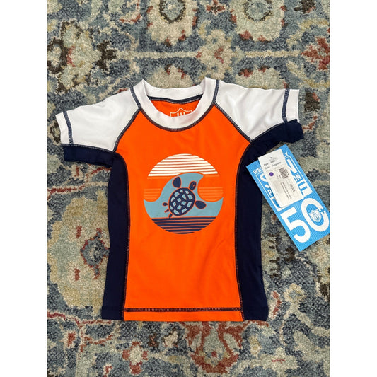 Wes And Willy Rash Guard Boys 12M Orange Navy Sea Turtle UPF 50+ NWT0