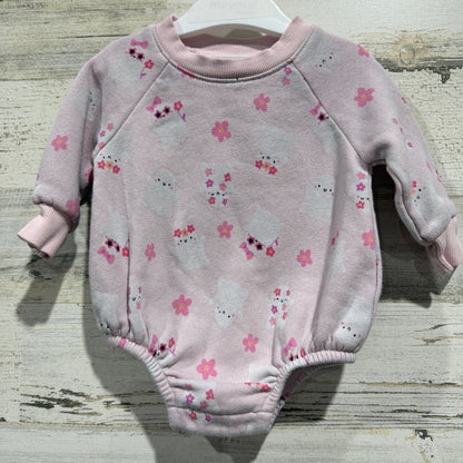 Old Navy Ghost Print Fleece Bodysuit Girls 0-3M Pink Cotton Blend Halloween0