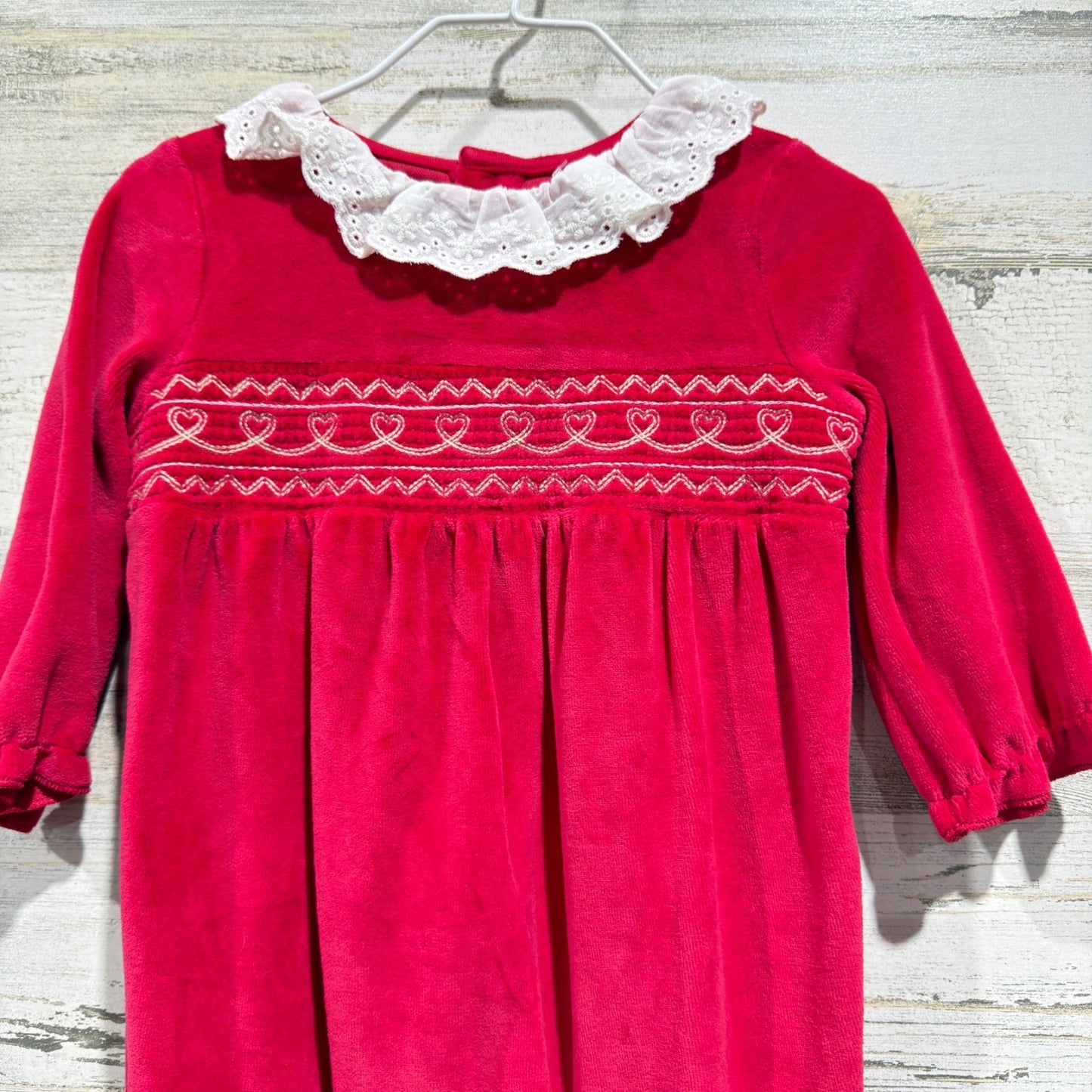 Next Footed Sleepsuit Baby Girls 6-9M Red Smocked Heart Velour Holiday NWT2