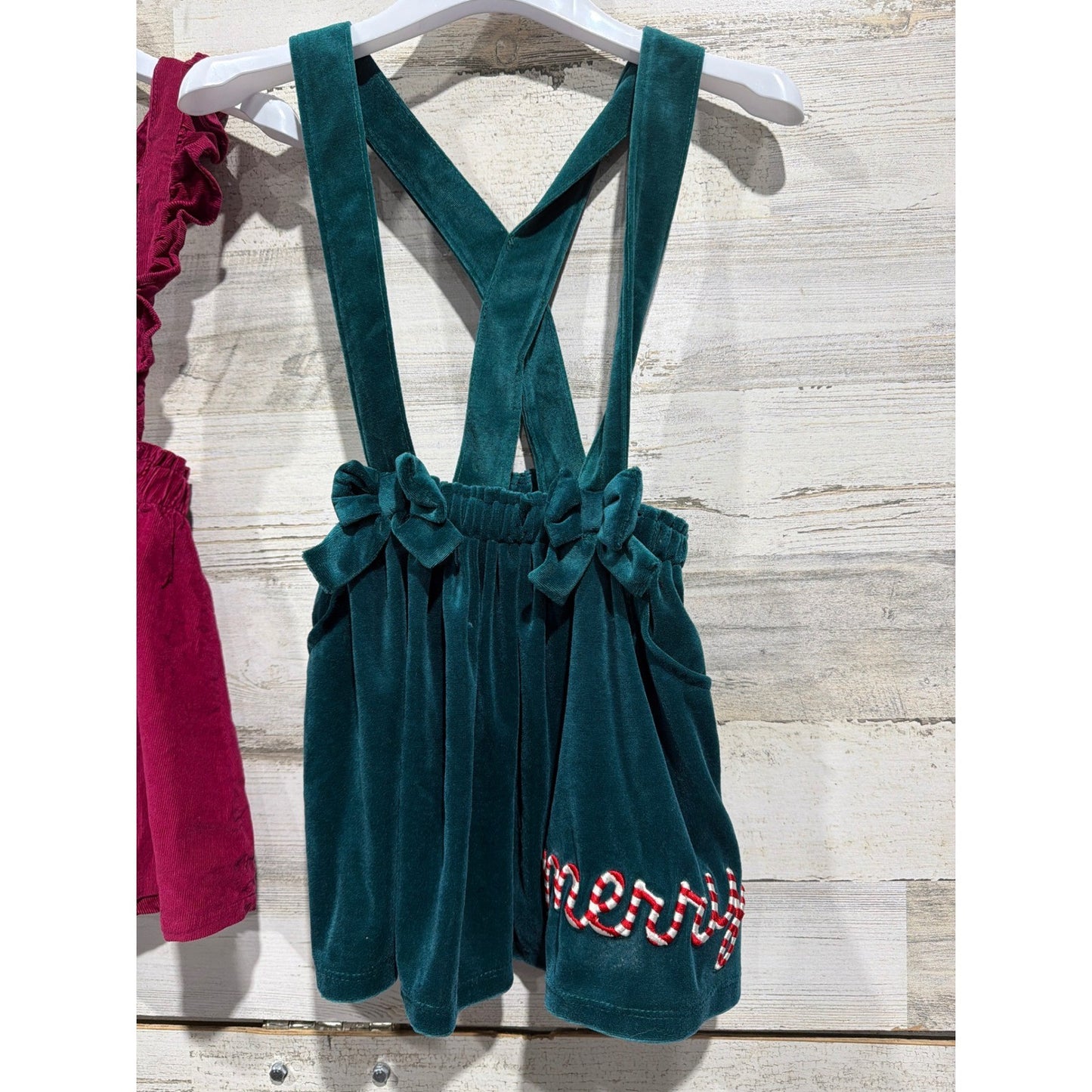 Suspender Skirts Girls 5T Burgundy Green Velvet Corduroy EUC2