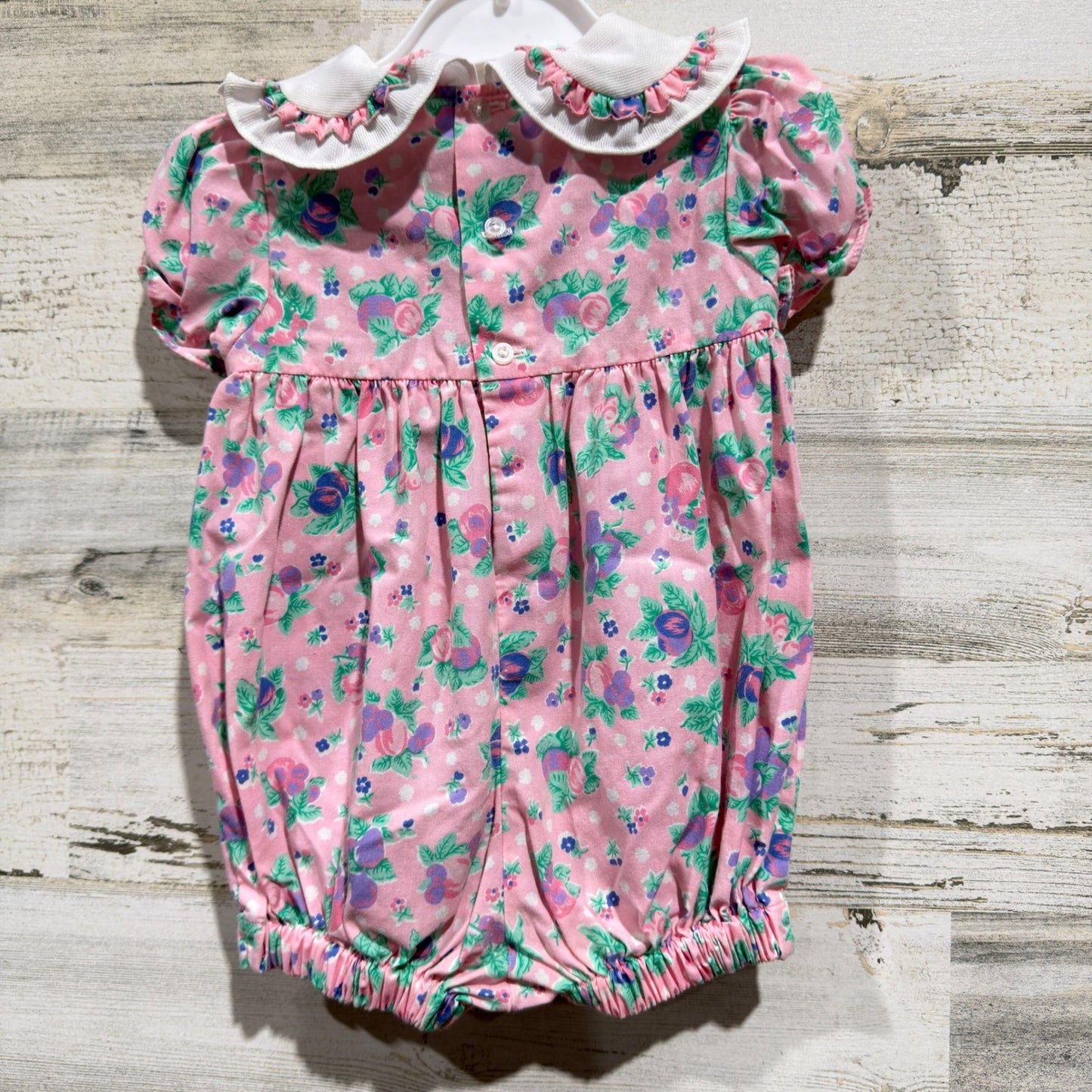 Allison Ann Romper Girls 6-9M Pink Floral Smocked Peter Pan Collar Vintage EUC4
