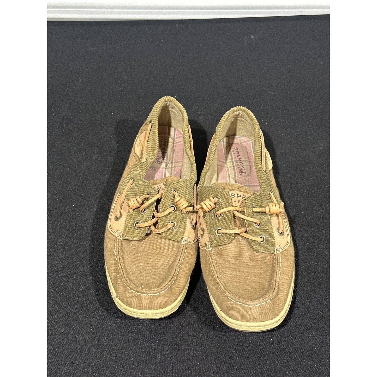 Sperry Boat Shoes Womens 9 Tan Canvas Corduroy Quilted Loafers1