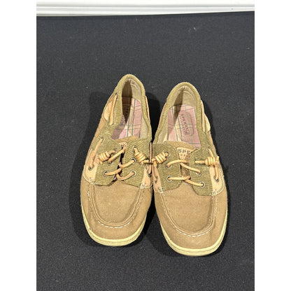 Sperry Boat Shoes Womens 9 Tan Canvas Corduroy Quilted Loafers1
