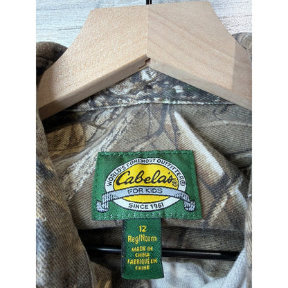 Cabela's Button Down Shirt Boys 12 Realtree Camo Hunting Gorpcore EUC1
