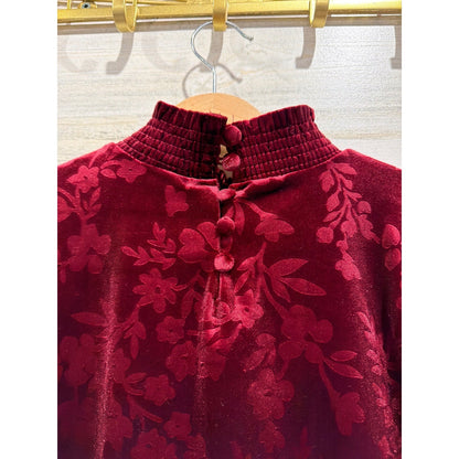 Matilda Jane Dress Girls 8 Burgundy Velvet Floral Burnout Holiday EUC3