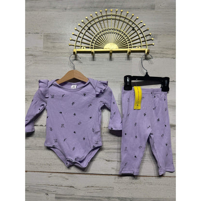 Floral Ribbed Bodysuit Leggings Set Girls 3-6M Purple Ruffle Shoulder NWT0