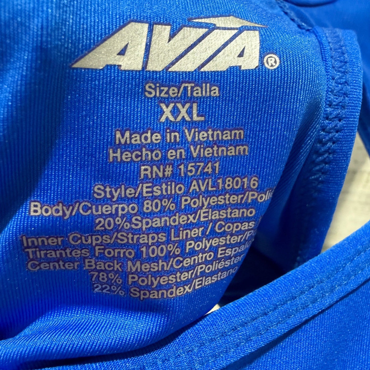 Avia Sports Bra Women XXL Blue Polyester Spandex Activewear Sports Dance2
