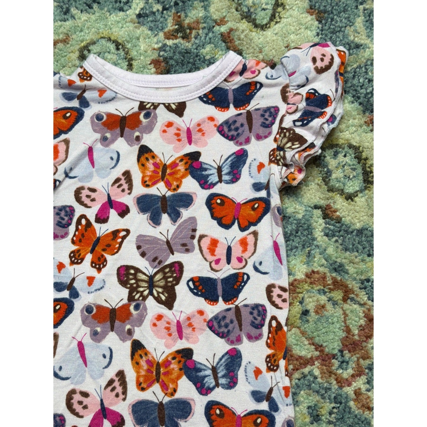 Little Sleepies Butterfly Flutter Sleeve Top Girls 12-18 Months White Ruffle EUC1