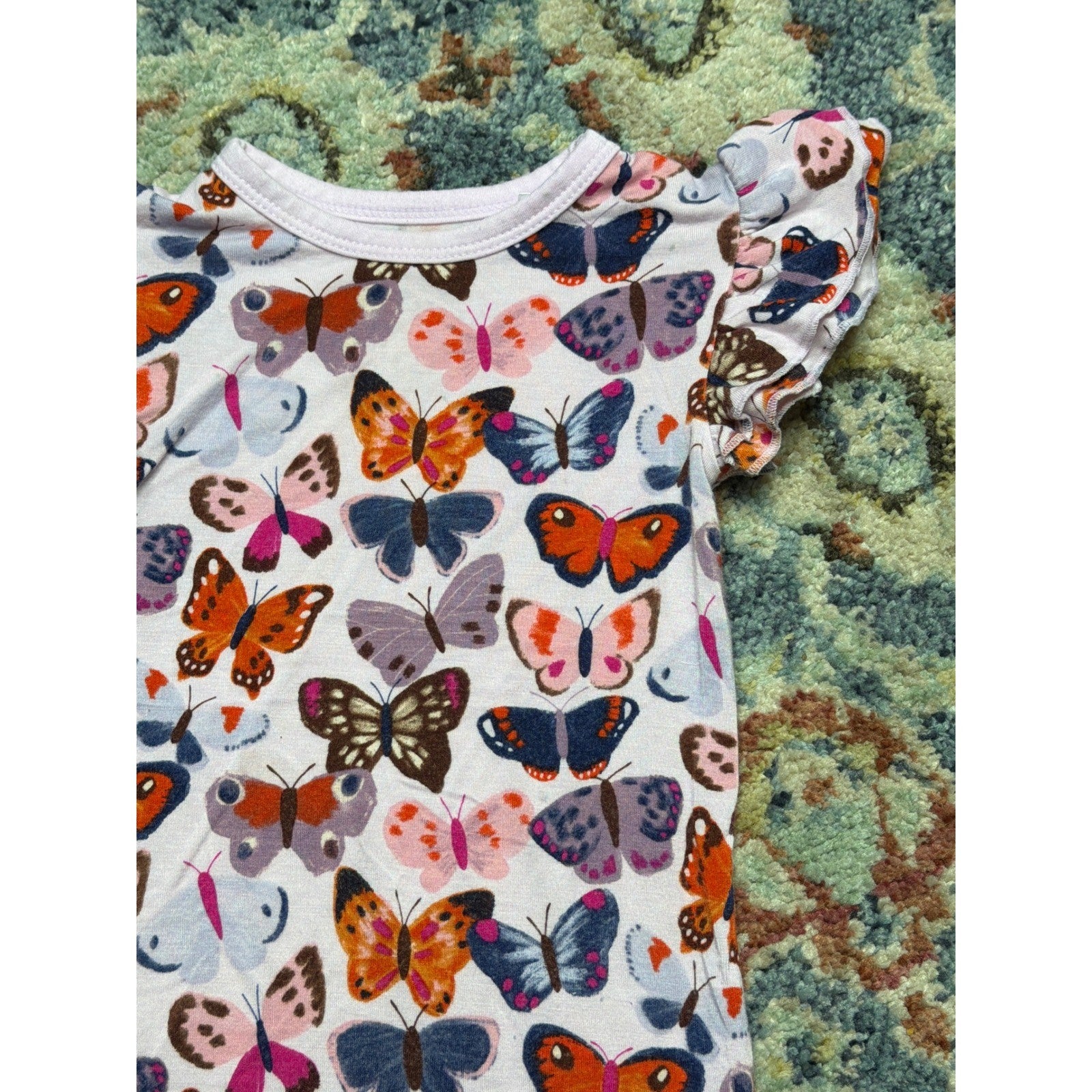 Little Sleepies Butterfly Flutter Sleeve Top Girls 12-18 Months White Ruffle EUC1