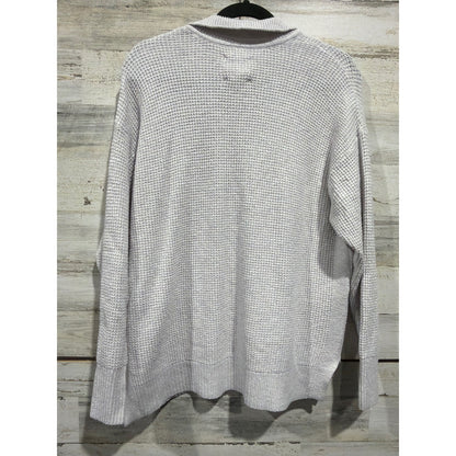 Aerie Waffle Knit Polo Sweater Women XXS Gray V-Neck Oversized EUC3