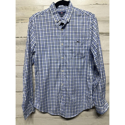 Vineyard Vines Tucker Shirt Mens Small Blue Gingham Slim Fit Stretch EUC0