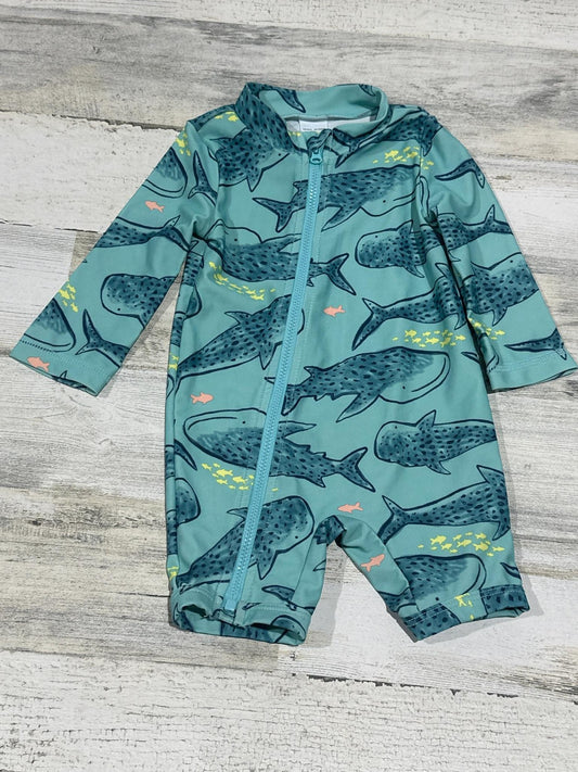 Carter's One-Piece Rash Guard Boys 6M Teal Whale Shark Print EUC0