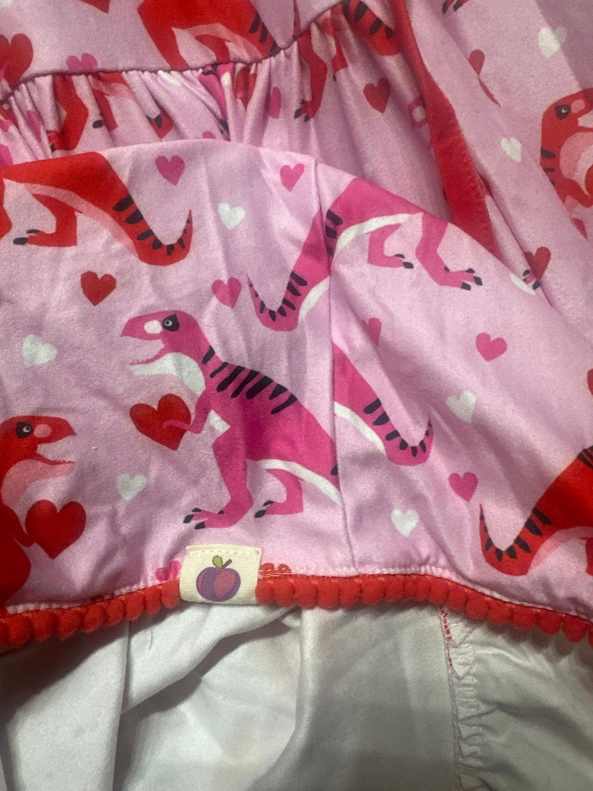 Cheeky Plum Dinosaur Heart Dress Kids 12Y Pink Red Peter Pan Collar EUC3