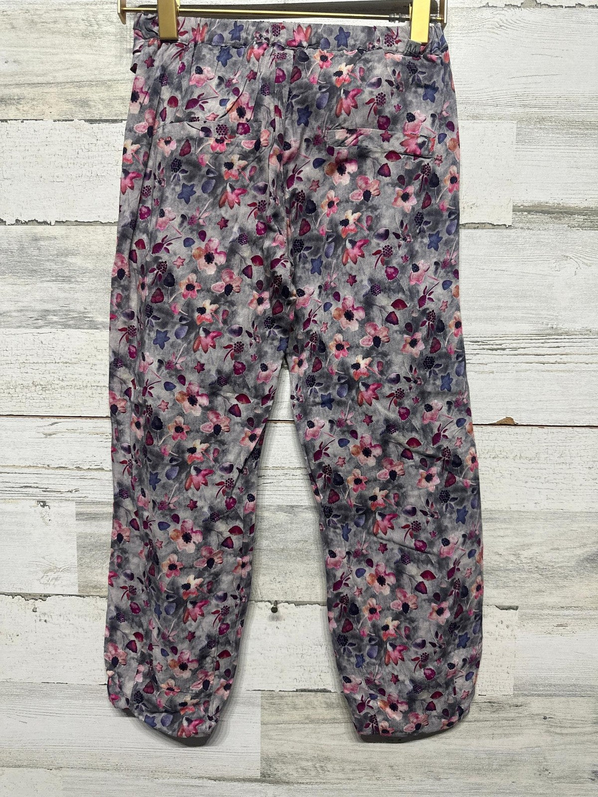 Wheat Floral Jogger Pants Girls 6 Grey Pink Purple Ruffle Waist NWT2