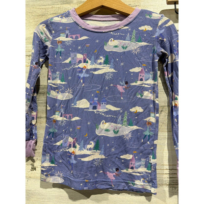 Little Sleepies Pajama Set Girls 2T Purple Swan Lake Bamboo Fairycore EUC1