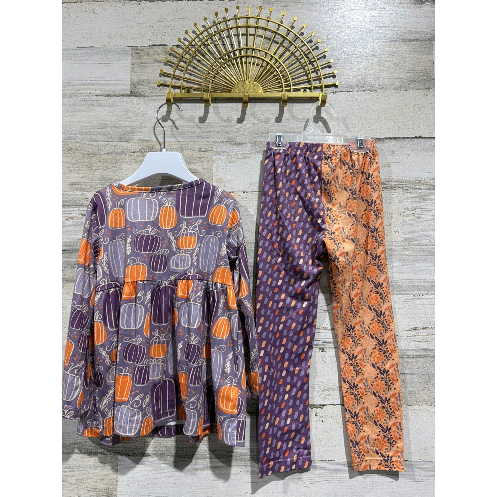 Pete and Lucy Pant Set Girls 5 Purple Orange Pumpkin Fall Boutique EUC4